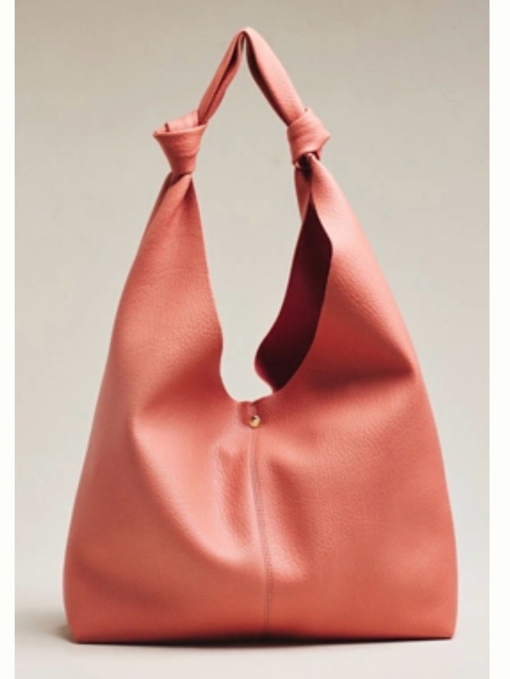 Anthropologie Light Salmon Pink Coral Knot-Handle Pebbled Hobo Shoulder Bag